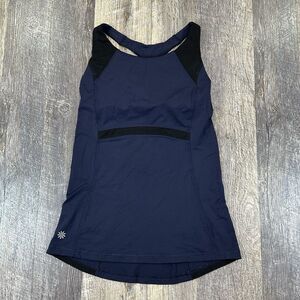 Athleta Women's X-Small Ace‎ Racer Tank Top Pockets Blue Shelf Bra Running Mesh